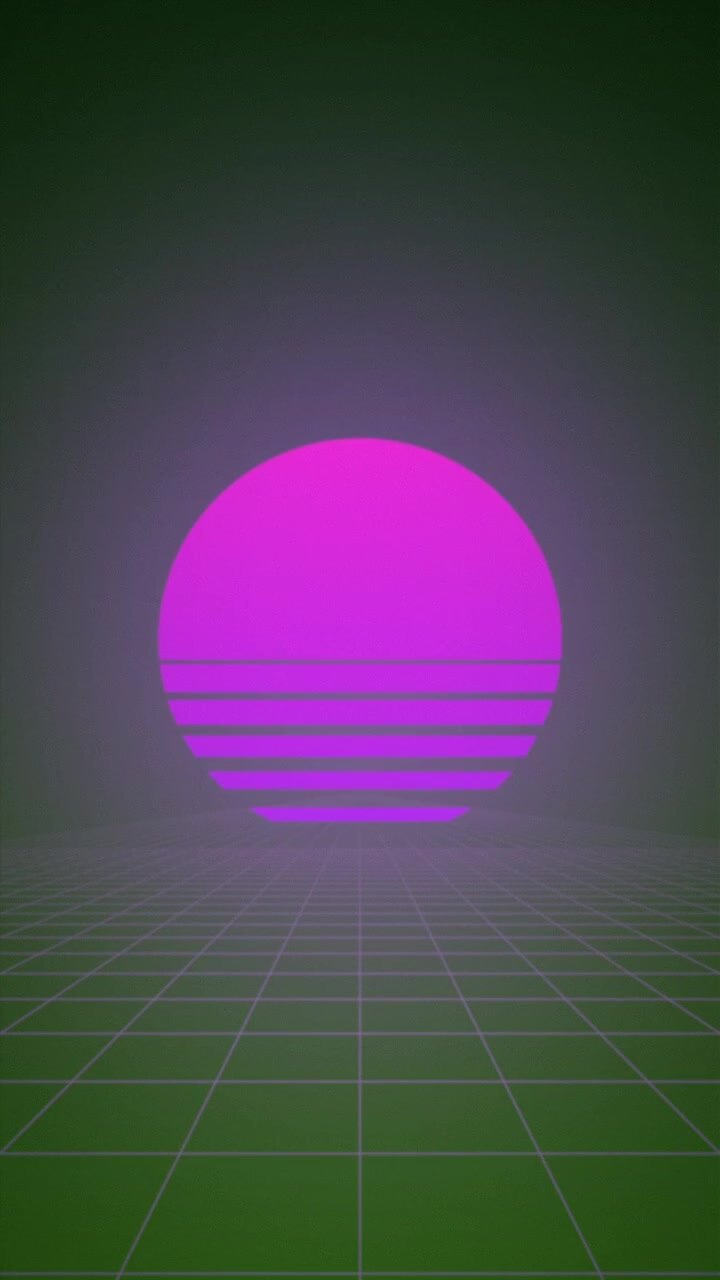 Retro Synthwave Style Sunset Over Digital Grid Landscape