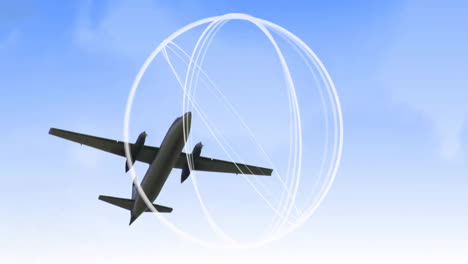 flying airplane with white trails creating animation against clear blue sky