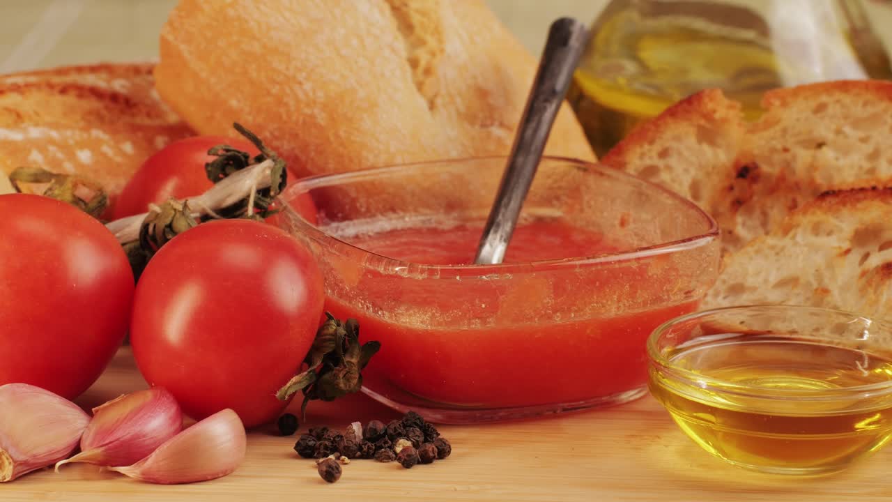 Delicious tapas bread with tomatoes pasta with olive oil close-up, bruschetta with red sauce ketchup, olives dry tomatoes and tasty sandwich bar appetizer, buffet