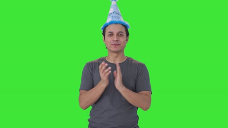 happy indian man wishing happy birthday green screen