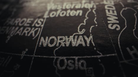 close-up of a world globe showing norway