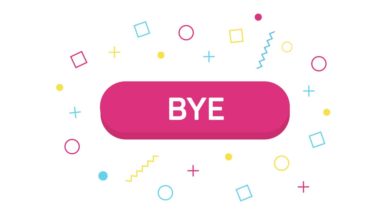 animación texto adiós texto de la moda memphis estandarte en estilo plano con formas geométricas. estandarte, cartel y concepto de pegatina. 4k video gráfico de movimiento