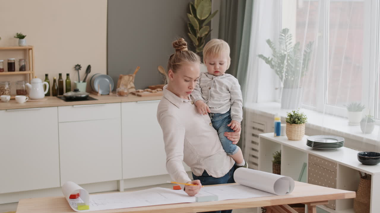 Architect Working from Home with Child
