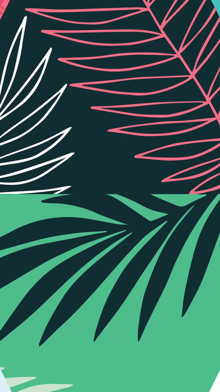 Animation of backgroud with colorful triangles and leaves
