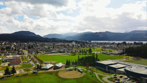 athletic fields surrounded by residential community in port alberni, vancouver island, canada