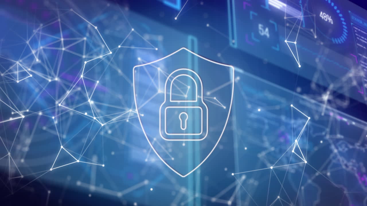 Animation of network of connections and digital icon on interface