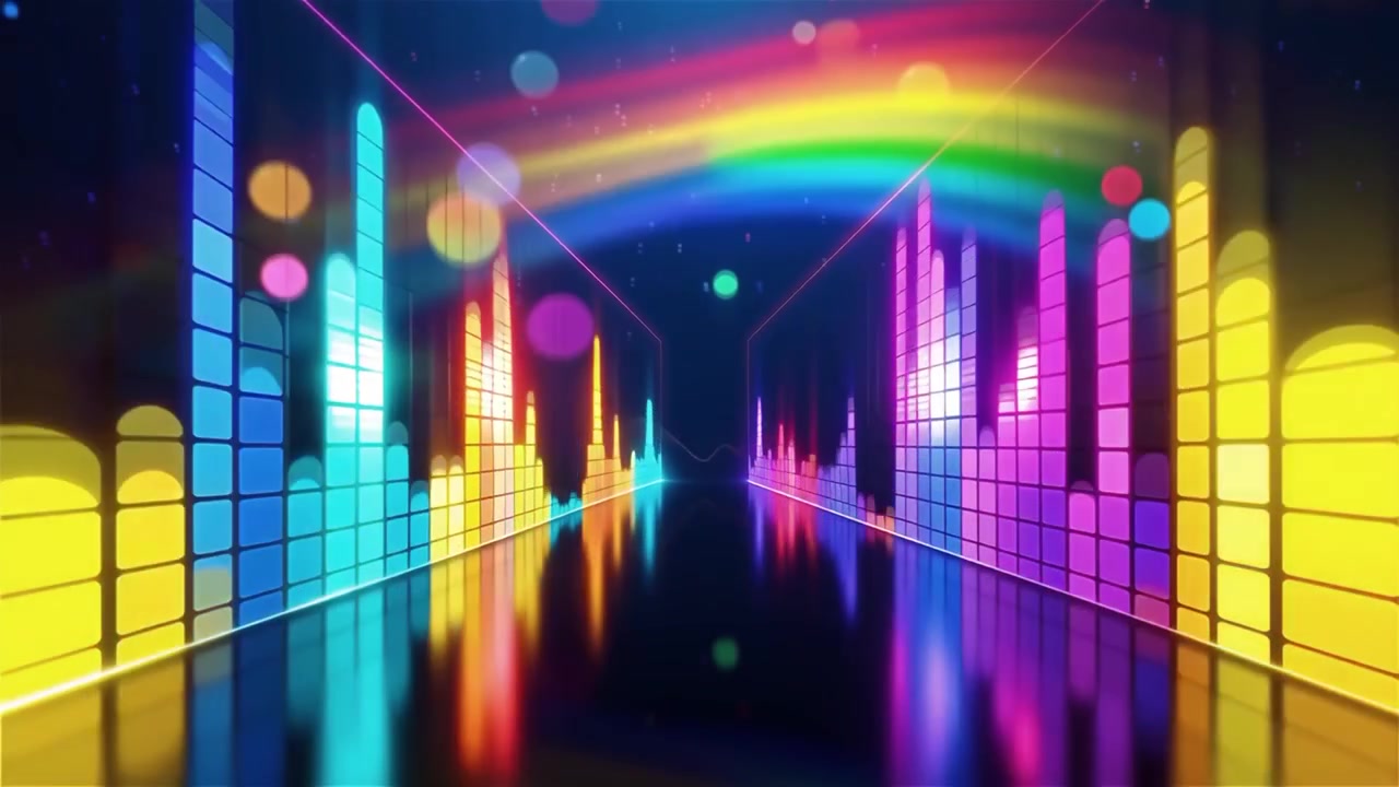 Futuristisk regnbuefarvet neon musik equalizer visualisering baggrund.