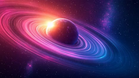 vibrant ringed planet in a colorful galaxy