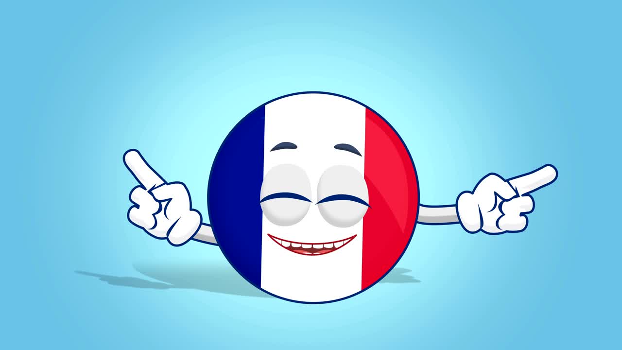 icono de dibujos animados bandera de francia danza con animación de la cara con alfa mate
