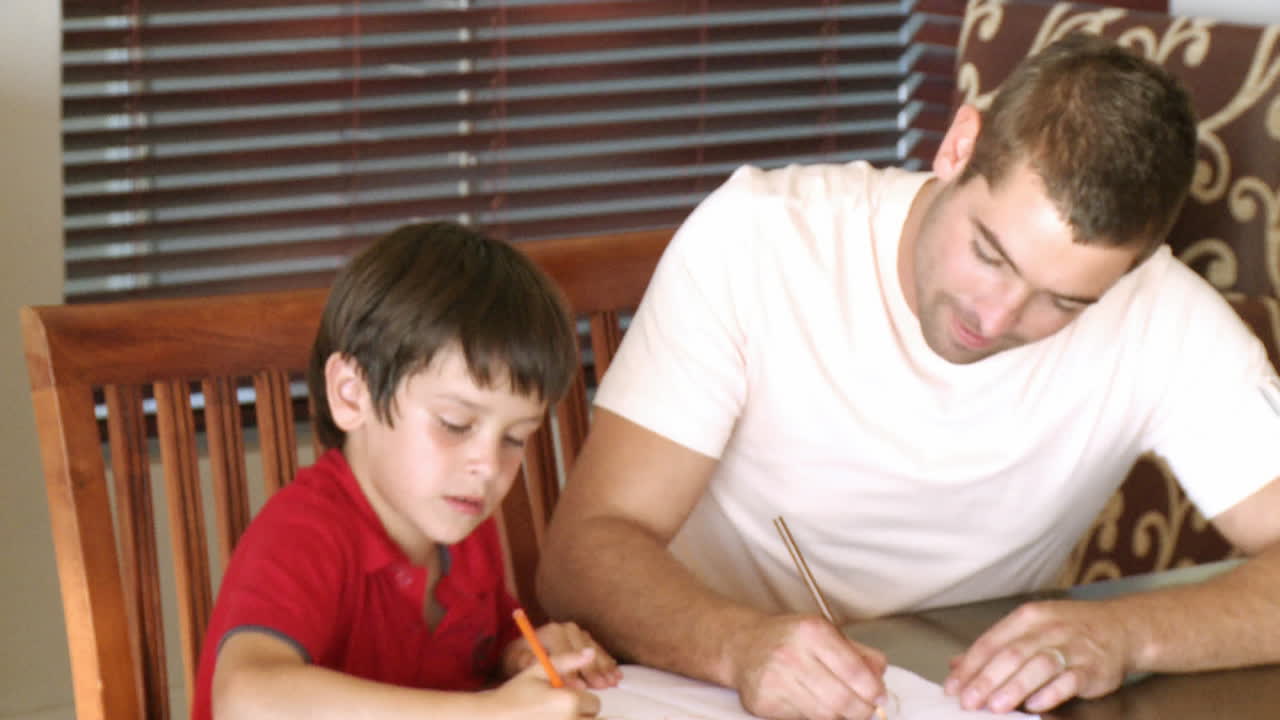 Father drawing with his son