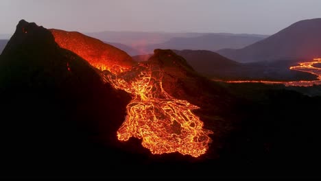 Incredible-Night-Aerial-Of-The-Dramatic-Volcanic-Eruption-Of-The-Fagradalsfjall-Volcano-On-The-Reykjanes-Peninsula-In-Iceland