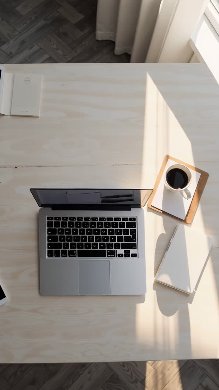 Stylish Home Office Setup with Laptop and Coffee