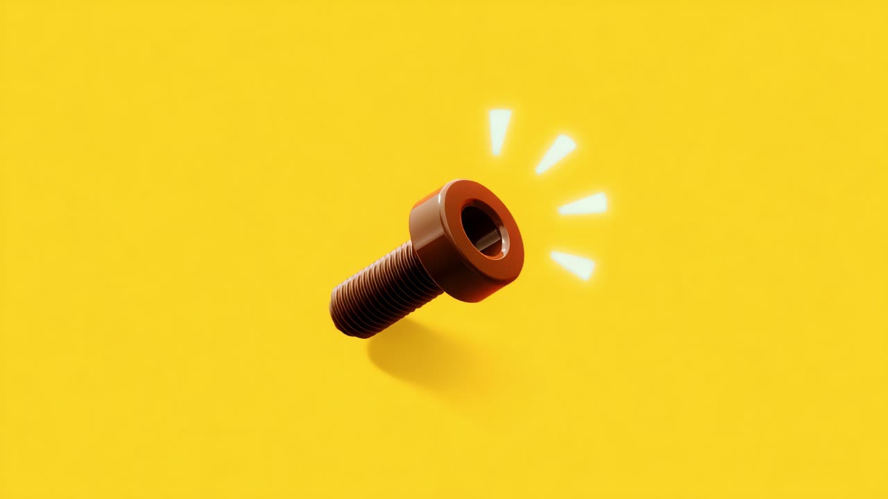 Vibrant Close-Up of a Highlighted Screw on a Bold Yellow Background, Emphasizing Its Design and Functionality in a Creative and Engaging Setting
