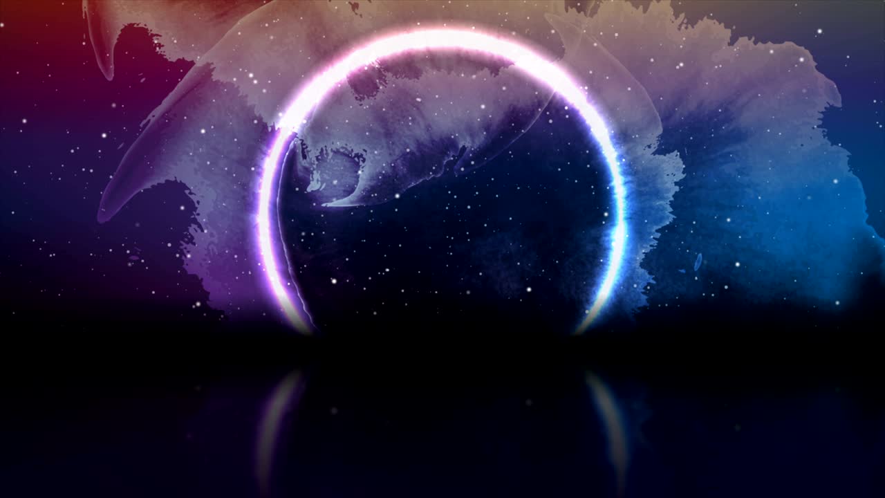 Retro laser neon circle on grunge sky background video animation