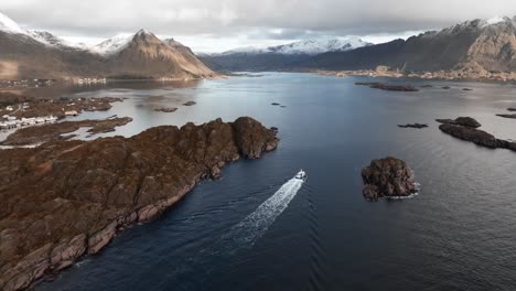 Aerial-view-of-Segla-mountain-above-the-sky,-Norway-during-summer