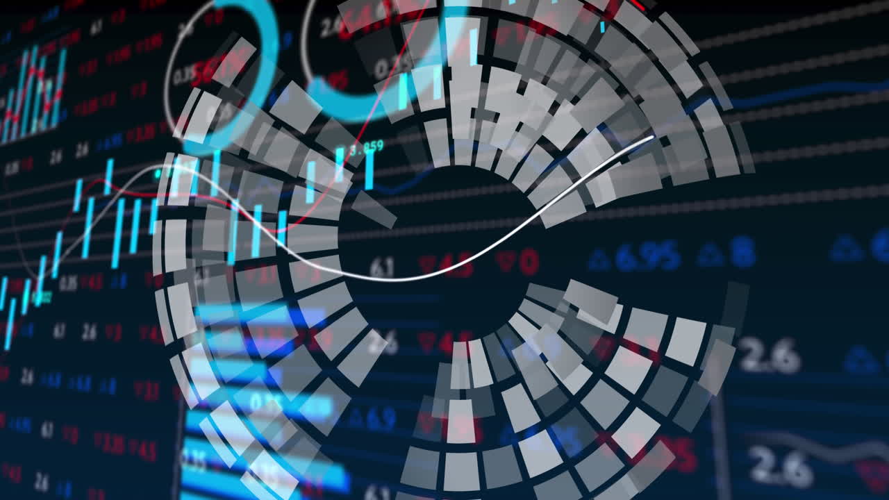 검은색 배경에 금융 데이터 처리에 대한 범위 스캔의 애니메이션