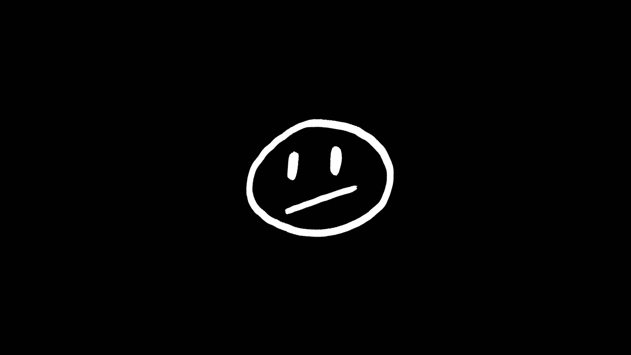 Faccina sorridente neutra disegnata a mano su sfondo nero