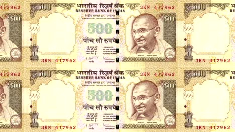 banknotes of five hundred indian rupees of india rolling, cash money, loop