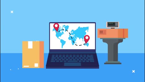 delivery logistic service with world planet in laptop and box