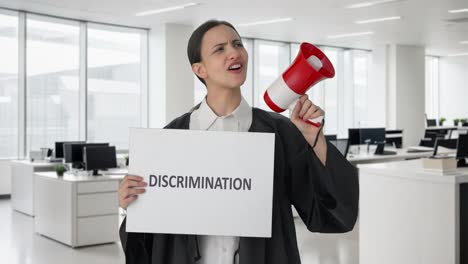 angry indian female lawyer protesting against discrimination