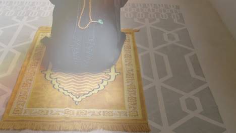animación de mujer asiática en hijab orando en casa sobre las nubes
