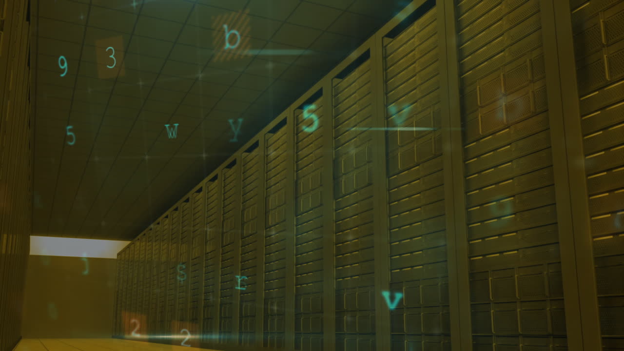 animación del texto de advertencia y procesamiento de datos a través de servidores informáticos en segundo plano