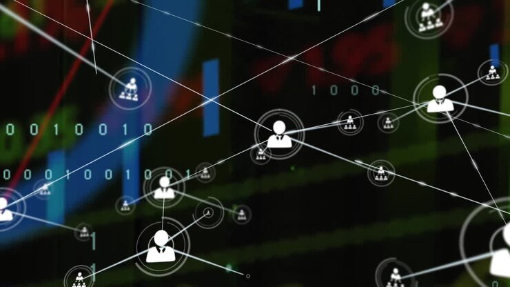 Animation of network of connections over binary coding data processing