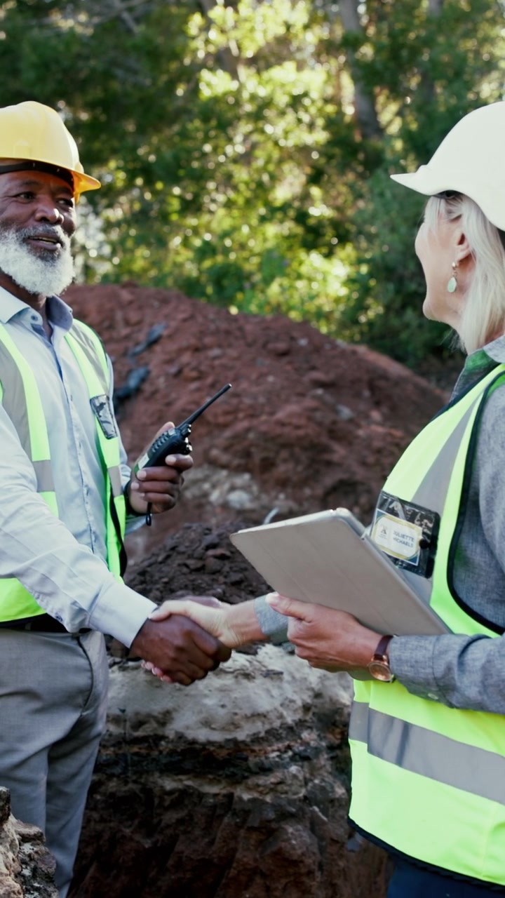Construction Managers Shaking Hands at Building Site