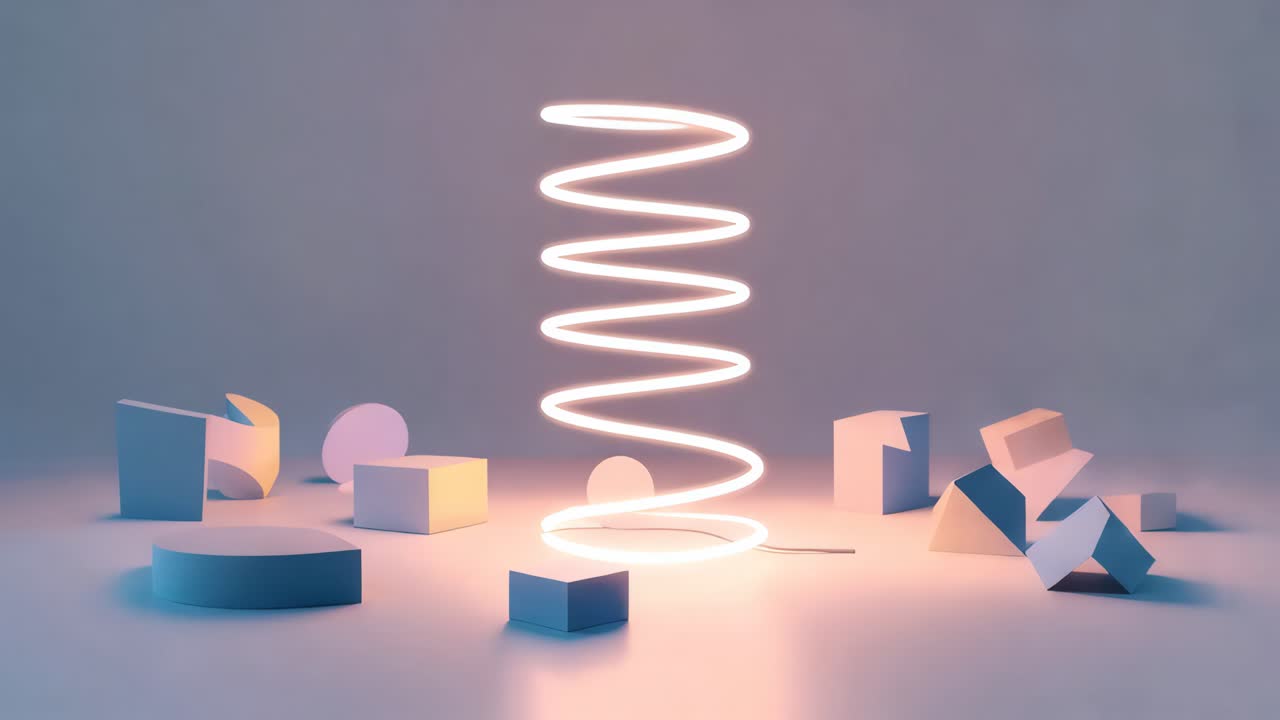 абстрактная неоновая световая инсталляция с геометрическими формами