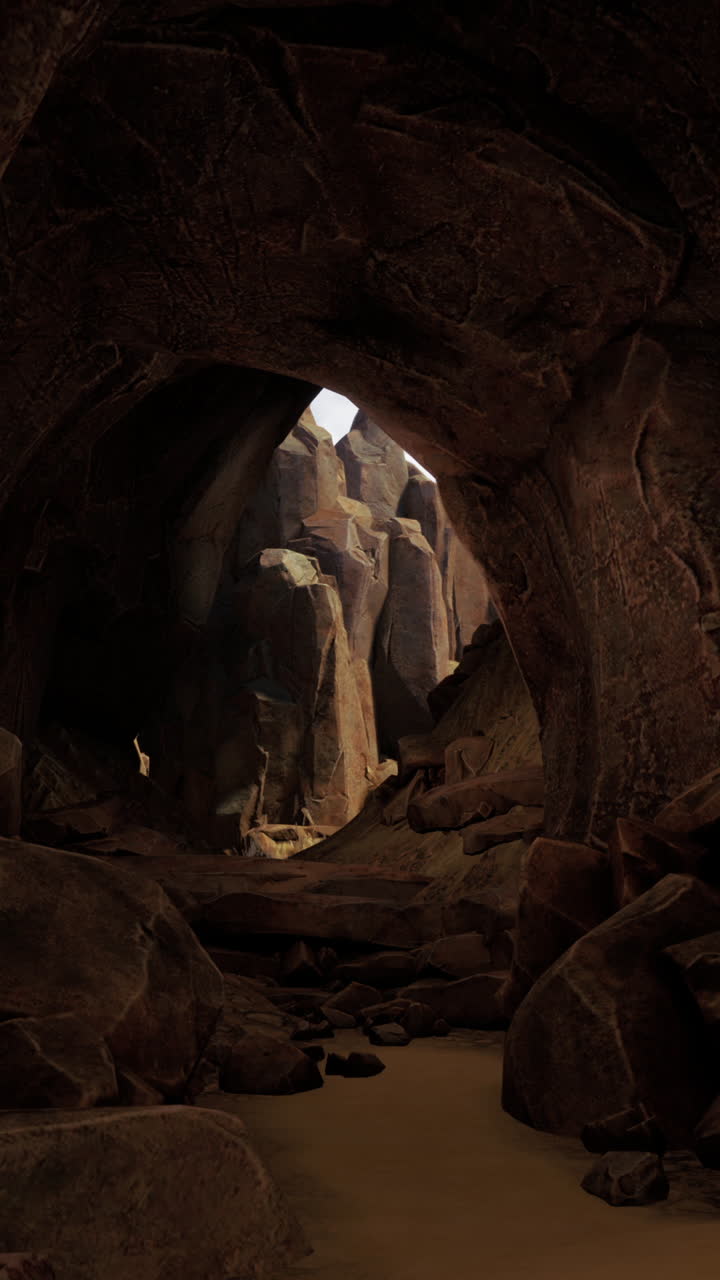 misteriosa entrada a la cueva que conduce al paisaje de las montañas rocosas