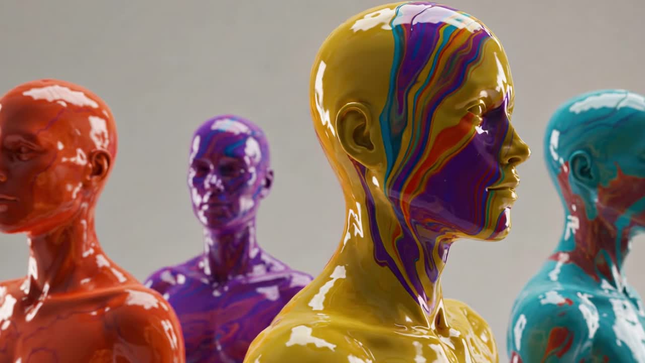 A stunning array of colorful sculptures showcases a variety of vibrant patterns and unique artistic expressions in the modern art exhibition