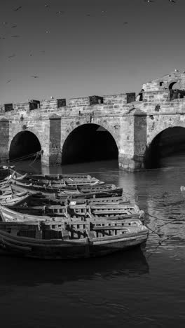 fisherman boats in the coastal town of essaouira, morocco in vertical