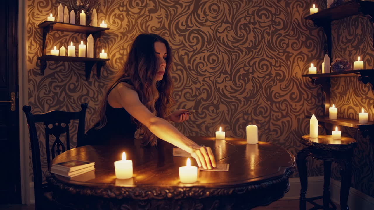 Woman Concentrating on Tarot Cards Reading
