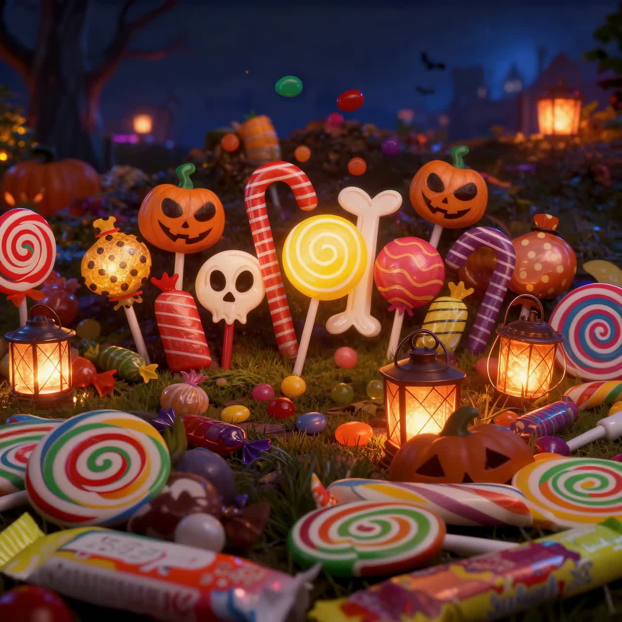 Halloween Candy and Pumpkin Decorations
