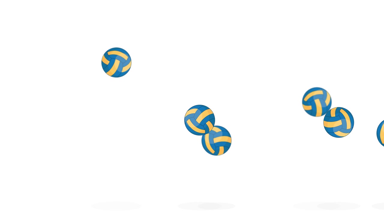 Animated volleyballs bounce and collide across a clean white studio background with soft shadows.