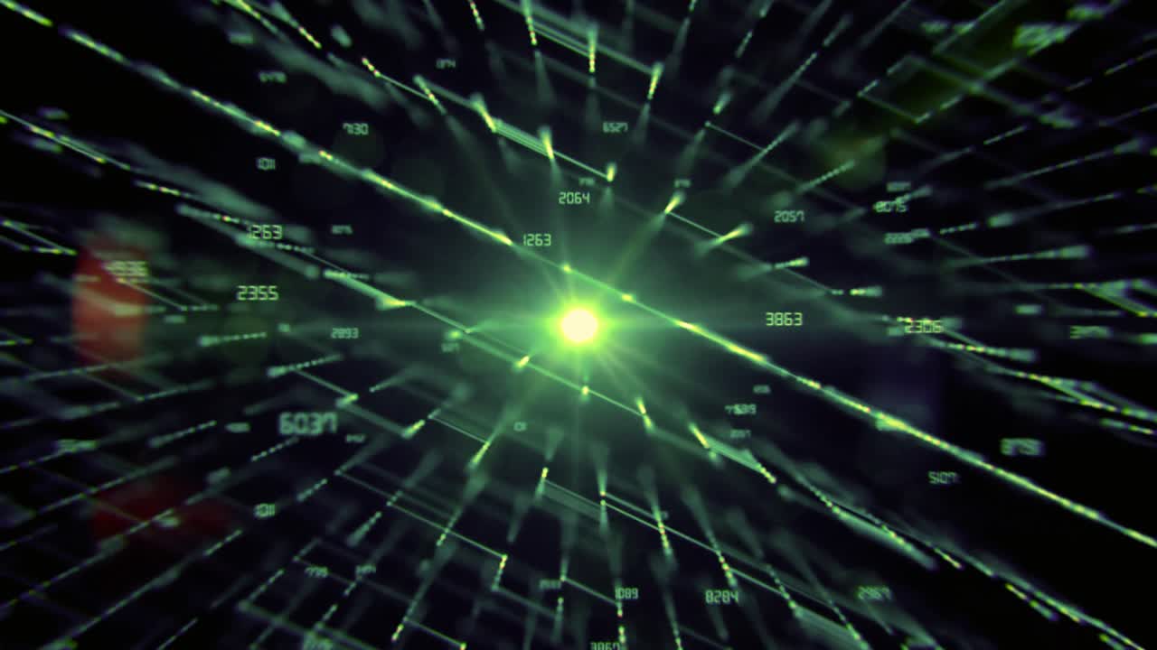 Abstract Digital Grid with Flowing Data and Glowing Light