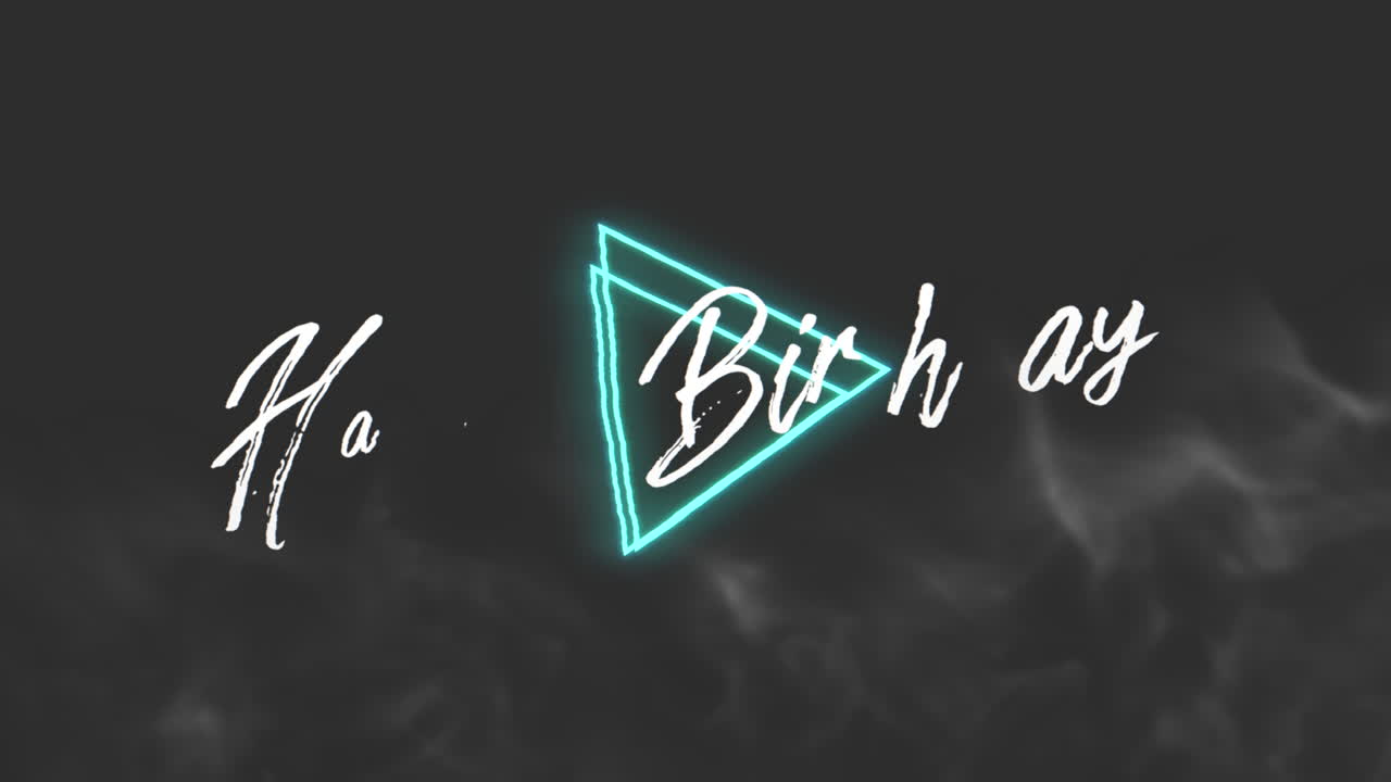 texto de animación feliz cumpleaños y fondo de disco de forma de neón abstracto de movimiento