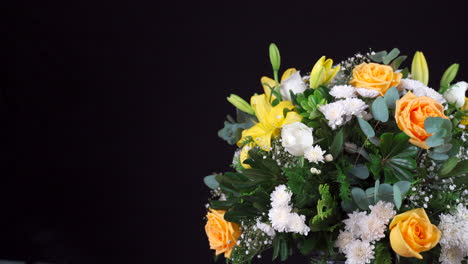 yellow and green bouquet slider shot roses chrysanthemum lily black background