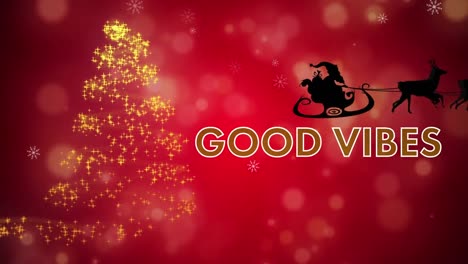 Animation-Von-Texten-Mit-Guter-Stimmung-über-Dem-Weihnachtsmann-Im-Schlitten-Zu-Weihnachten