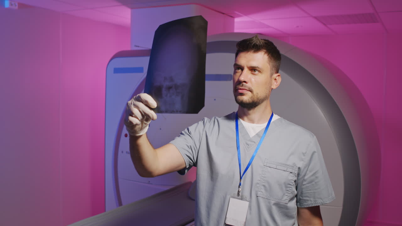 Doctor Looking at Brain X-Ray