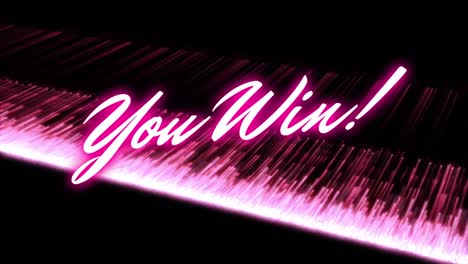 animation of you win text over stripes lights on black background