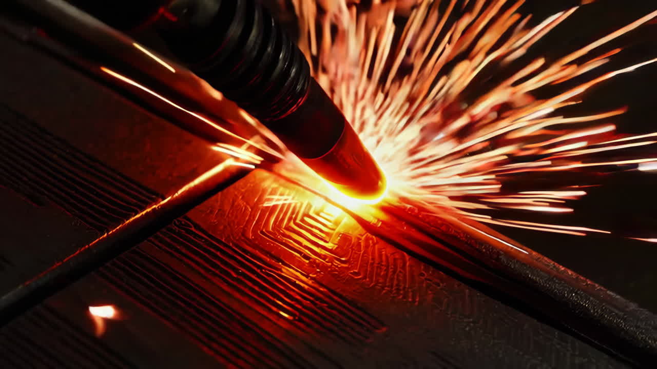 Industrial Metal Welding and Cutting Process with Sparks