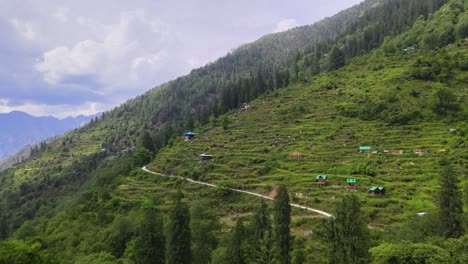 drone shot of a small village in sainj valley in himachal pradesh near manali, kasol-4