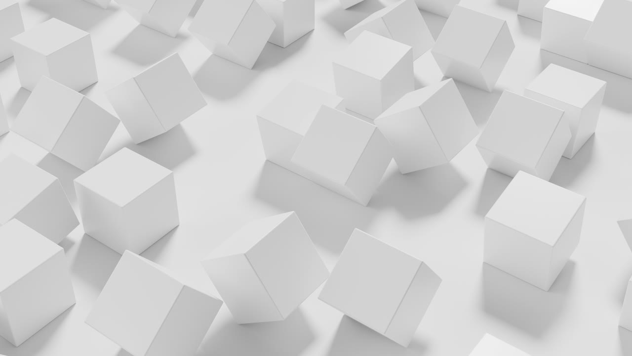 White cubes roll on a white background. Looped animation