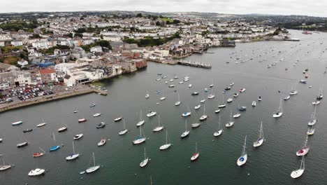 aerial view of falmouth yacht vistor moorings on overcast day