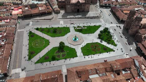 establishing aerial fly drone view of cusco peru