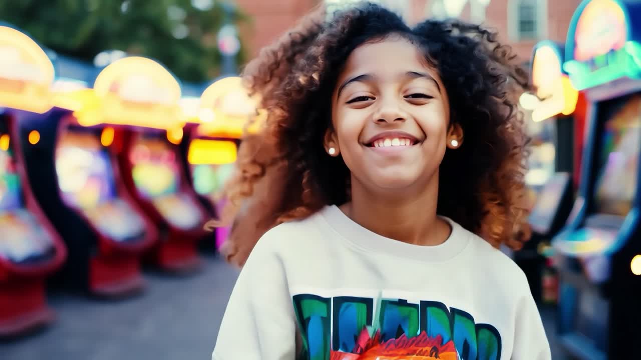Happy Little Girl Smiling at the Amusement Park