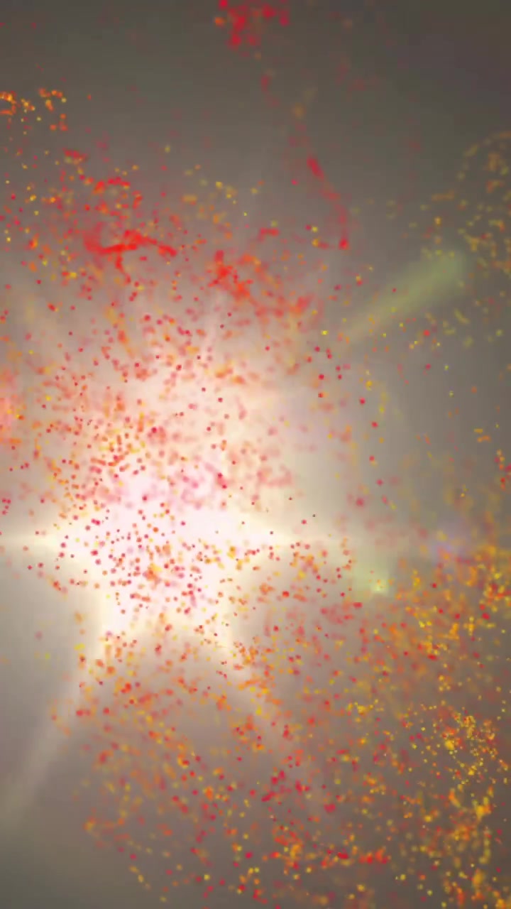 Animazione di forme arancioni e punti luce su sfondo nero