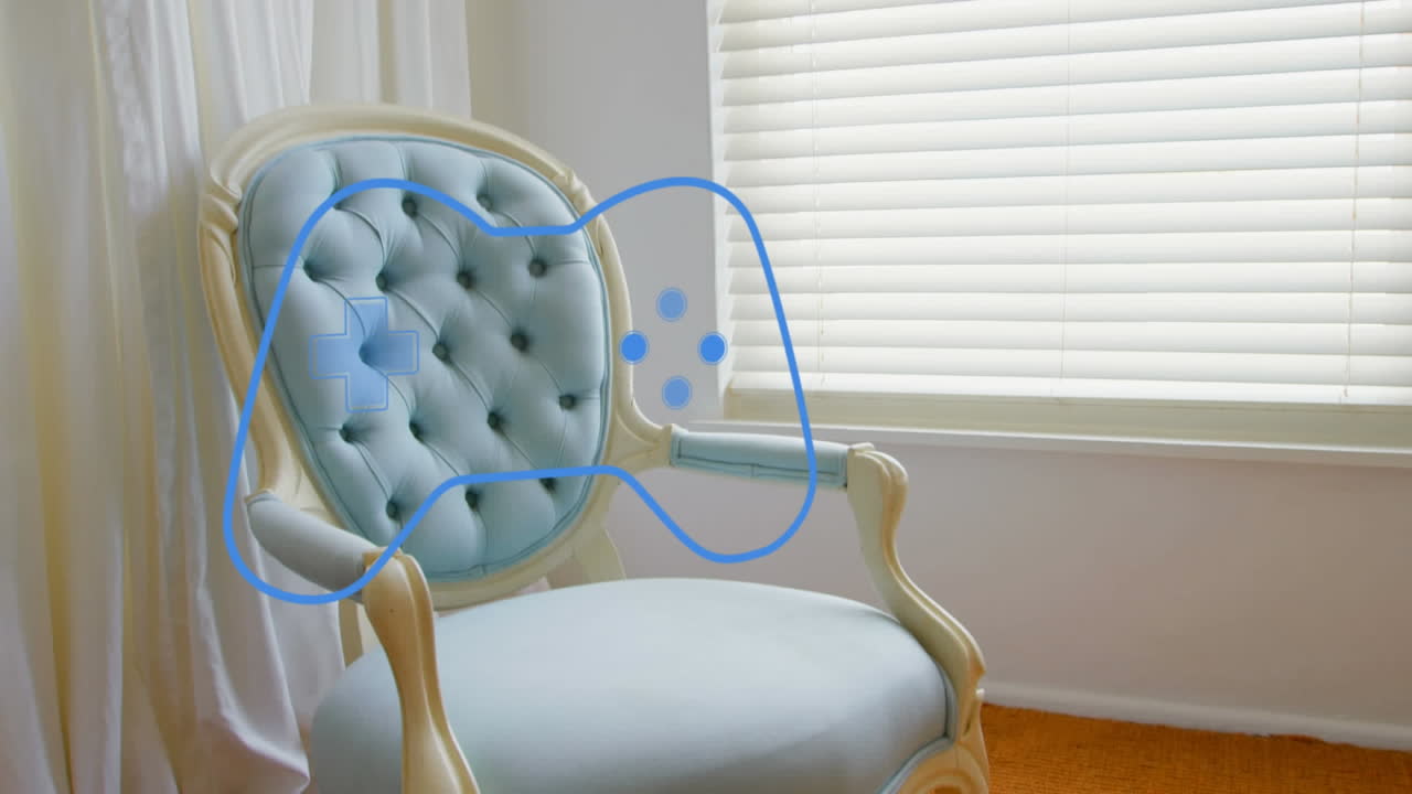 의자 위에 게임패드 아이콘의 애니메이션.