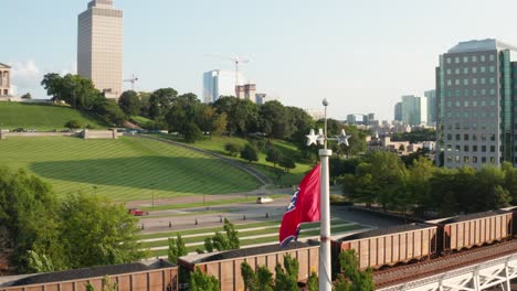 Aerial-reveal-of-Tennessee-State-Capital-in-Nashville